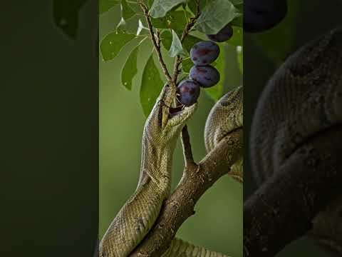 Youtube: A python started chewing and eating the plums growing on a tree  #youtubeshorts