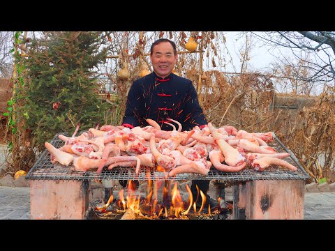 Youtube: 50 HUGE Pig Tails for 100 Dollars! Piled on Vegetables, Braised All in One Pot | Uncle Rural Gourmet