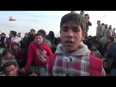 Youtube: الآلاف من ريف حلب الشمالي عالقين على الحدود السورية التركية بسبب القصف الروسي