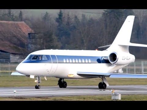 Youtube: Dassault Falcon 2000EX, Fullpower takeoff at airport Bern-Belp HD