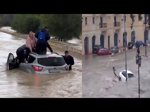 Youtube: Severe rain caused flash flooded  knocked down the city in  Malta, 25 Nov 2021