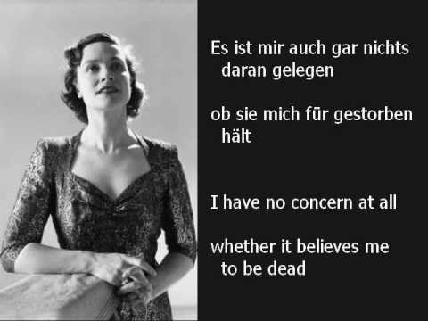 Youtube: Kathleen Ferrier - "Ich bin der Welt abhanden gekommen" (Mahler: Rückert-Lieder) - with lyrics
