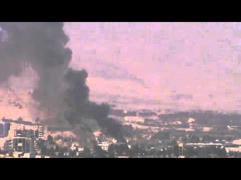 Youtube: برزة :الدخان المتصاعد من برزة والقابون نتيجة القصف