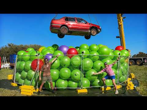 Youtube: Can 1000 Exercise Balls Bounce a Falling Car?