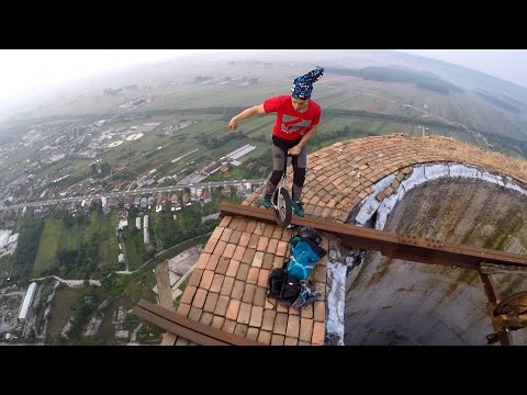 Youtube: Unicycle on 256m Chimney in Targu Jiu