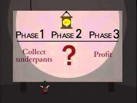 Youtube: South Park Underpants Gnomes Profit Plan
