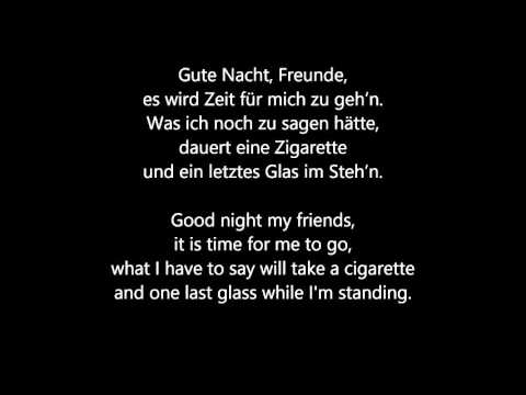 Youtube: Reinhard Mey - Gute Nacht Freunde - Lyrics + Translation