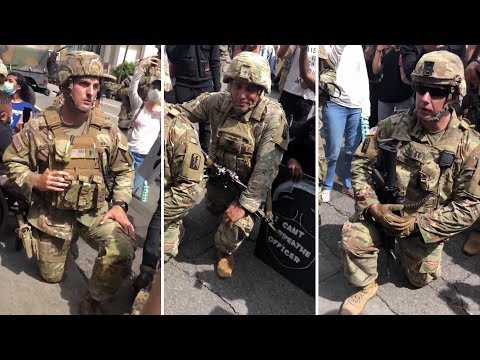 Youtube: US National Guard members take the knee with protesters after Keke Palmer speech