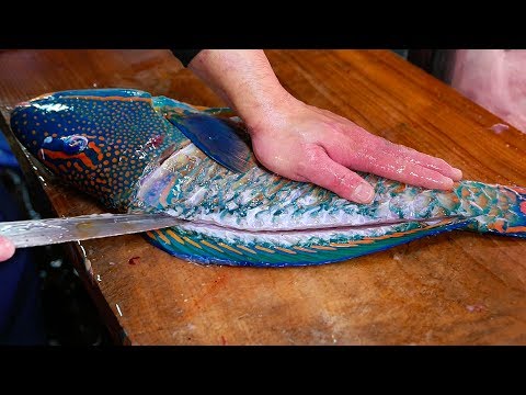 Youtube: Japanese Street Food - GIANT PARROTFISH SASHIMI Okinawa Japan