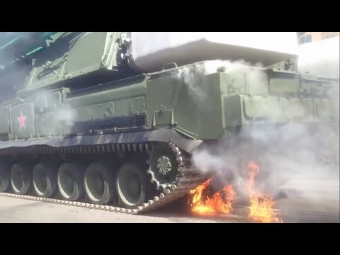 Youtube: Victory day parade ( Chita,Russia ) - Russian Buk Missile System on fire, burning | 9.May 2015