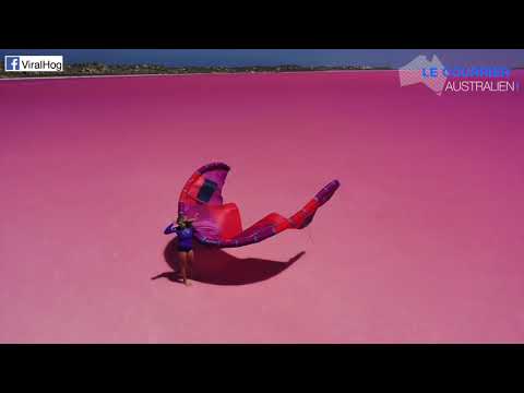 Youtube: Une kitesurfeuse sur le lac rose de Hutt Lagoon (Australie occidentale)