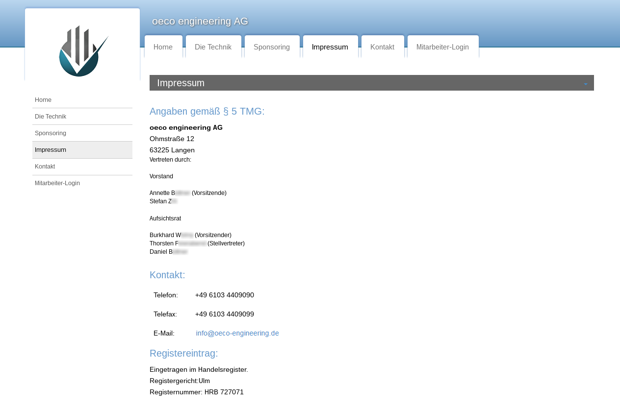oeco engineering AG Impressum 2017-06-15