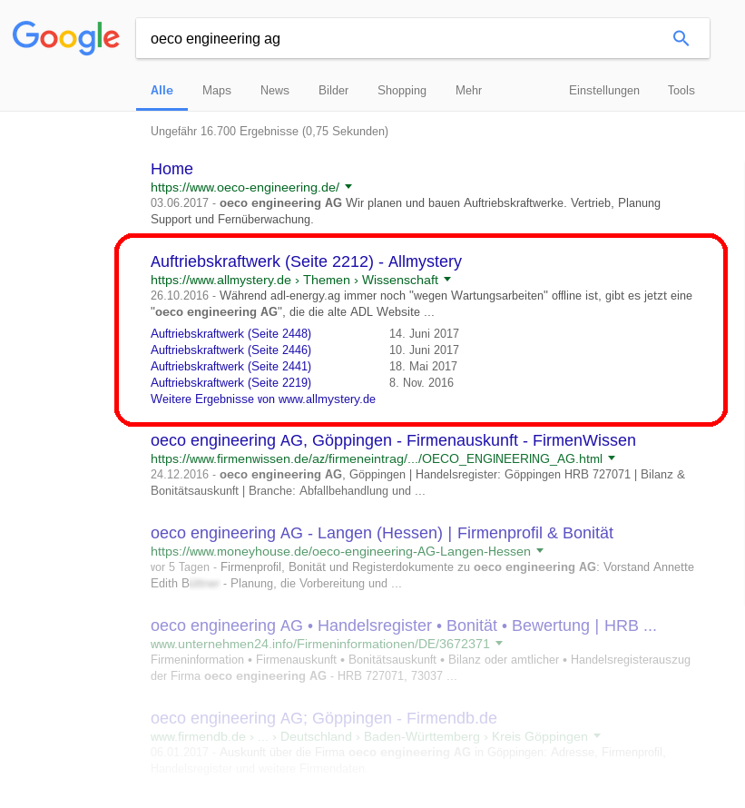 oeco engineering AG Google 2017-06-19 X