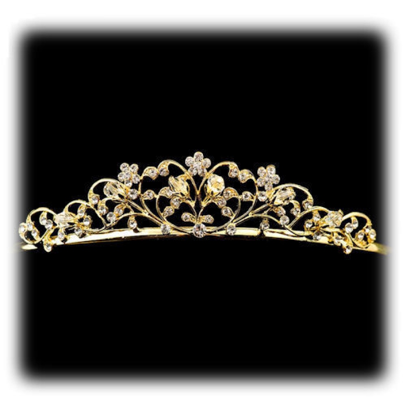 Diadem-Tiara-Ranken-gold-mit-Strass-Hoch